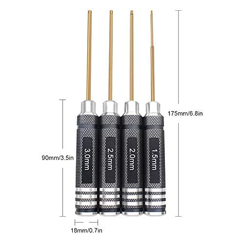 HRB 4pcs 1.5mm 2.0mm 2.5mm 3.0mm Hex Screw Driver Set Titanium Hexagon Screwdriver Wrench Tool Kit for Multi-Axis FPV Racing Drone RC Quadcopter Helicopter Car Models