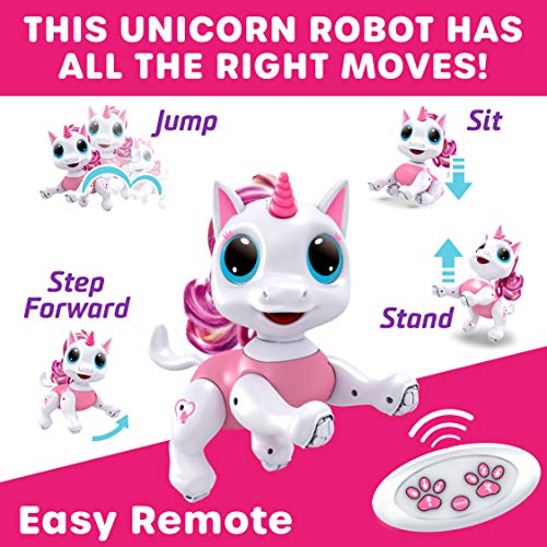 Power Your Fun Robo Pets Unicorn Toy - Remote Control Robot Pet Toy, Interactive Hand Motion Gestures, Walking, and Dancing Robot Unicorn Toy