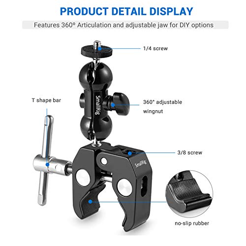SMALLRIG Cool Ballhead Arm Super Clamp Mount Multi-Function Double Ball Adapter with Bottom Clamp for Ronin-M, Ronin MX, Freefly MOVI - 1138