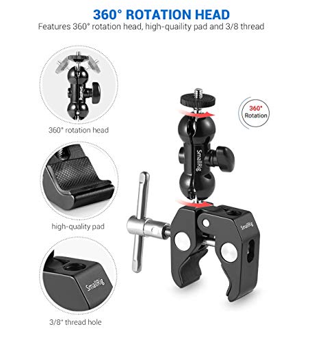 SMALLRIG Cool Ballhead Arm Super Clamp Mount Multi-Function Double Ball Adapter with Bottom Clamp for Ronin-M, Ronin MX, Freefly MOVI - 1138