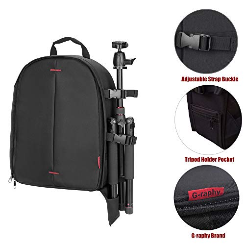 Camera Bag Waterproof Camera Backpack 16" X 13" X 5" by G-raphy with Tripod Holder for Cameras ,Lenses, Flashes and Other Accessories
