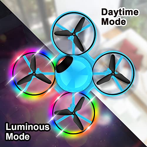 Dwi Dowellin 10 Minutes Long Flight Time Mini Drone for Kids with Blinking Light One Key Take Off Spin Flips Crash Proof RC Nano Quadcopter Toys Drones for Beginners Boys and Girls, Blue