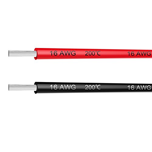 Electrical Wire 16 AWG 16 Gauge Silicone Wire Hook Up Wire Cable 20 Feet [10 ft Black and 10 ft Red] - Soft and Flexible 252 Strands 0.08mm of Tinned Copper Wire High Temperature Resistance (16AWG)