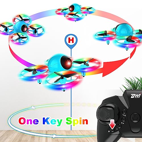 Dwi Dowellin 10 Minutes Long Flight Time Mini Drone for Kids with Blinking Light One Key Take Off Spin Flips Crash Proof RC Nano Quadcopter Toys Drones for Beginners Boys and Girls, Blue
