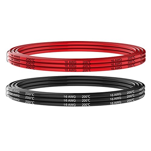 Electrical Wire 16 AWG 16 Gauge Silicone Wire Hook Up Wire Cable 20 Feet [10 ft Black and 10 ft Red] - Soft and Flexible 252 Strands 0.08mm of Tinned Copper Wire High Temperature Resistance (16AWG)