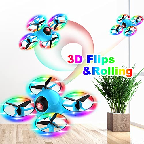Dwi Dowellin 10 Minutes Long Flight Time Mini Drone for Kids with Blinking Light One Key Take Off Spin Flips Crash Proof RC Nano Quadcopter Toys Drones for Beginners Boys and Girls, Blue