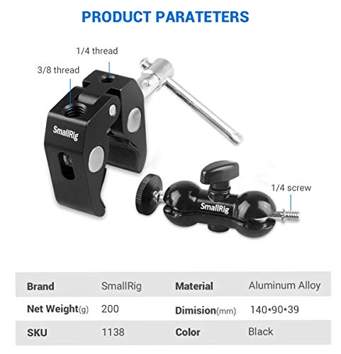 SMALLRIG Cool Ballhead Arm Super Clamp Mount Multi-Function Double Ball Adapter with Bottom Clamp for Ronin-M, Ronin MX, Freefly MOVI - 1138