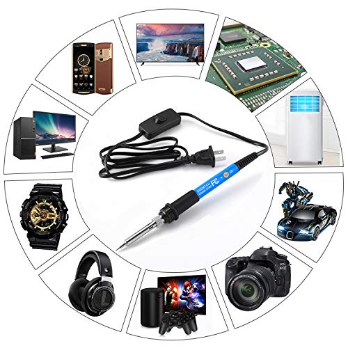 Soldering Iron Kit, [Upgraded] 60W Adjustable Temperature Welding Tool with ON-Off Switch, Rarlight 9-in-1 Soldering Kits, 5pcs Soldering Iron Tips, Solder Wire, Y Type Soldering Iron Stand (Blue)