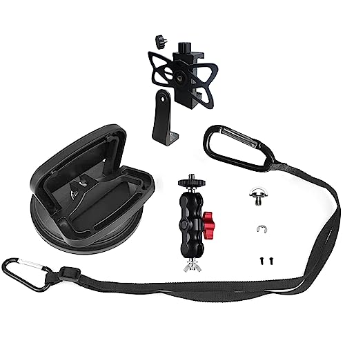 NUNET Suction Cup Mount for Heavy Duty DSLR/NuCam WR/Gopro, Strong 5" Diameter Suction Base ABS, Perfect for Car/Boat/Windshield/Window, Aluminum with 360° Camera Rotation Ball Head with Safety Tether