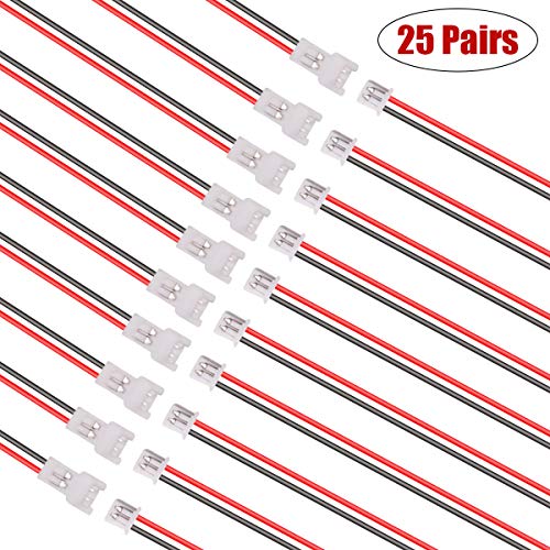 smseace 25pair 26AWG JST 1.25mm 2pin Wire Connectors 100mm cable for indoor 3D plane twinkle light LED belt light sm connections JST-1.25mm-25
