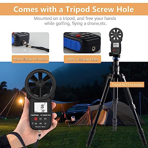 HOLDPEAK 866B-WM Digital Anemometer Handheld Wind Speed Meter with Altitude and hpa measurement, for Measuring Wind Speed, Temperature (?/?)?Dew point and Wind Chill with Backlight and Humidity Tester