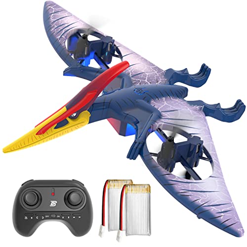 Remote Control Dinosaur Toys for Kids- Bezgar Remote Control Drone RC Quadcopter for Beginners Gift for Boys and Girls RC Pterosaur with 2 Batteries, Headless Mode, One Key Take Off Landing Speed Adjustment with Light