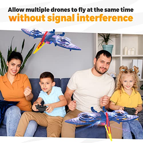 Remote Control Dinosaur Toys for Kids- Bezgar Remote Control Drone RC Quadcopter for Beginners Gift for Boys and Girls RC Pterosaur with 2 Batteries, Headless Mode, One Key Take Off Landing Speed Adjustment with Light