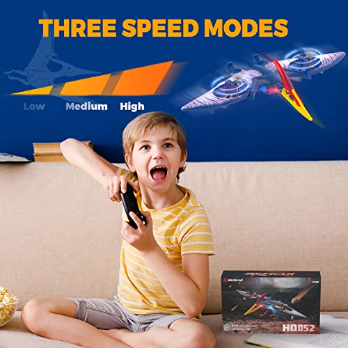 Remote Control Dinosaur Toys for Kids- Bezgar Remote Control Drone RC Quadcopter for Beginners Gift for Boys and Girls RC Pterosaur with 2 Batteries, Headless Mode, One Key Take Off Landing Speed Adjustment with Light