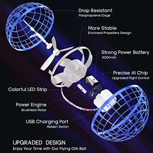 Flying Orb Ball Toys Soaring Hover Pro Boomerang Spinner Hand Controlled Mini Drone Globe Shape Spinning Safe for Kids Adults Outdoor Indoor by Tikduck (Blue)