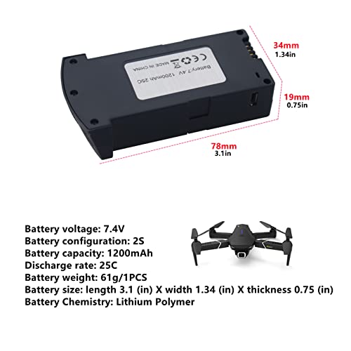 Fytoo Accessories 3PCS 7.4V 1200mah Lithium Battery for E520 E520S Folding Quadcopter Accessories Remote Control Drone Battery