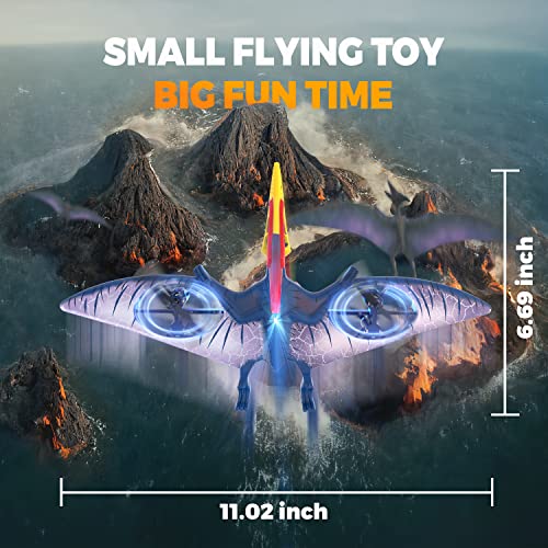 Remote Control Dinosaur Toys for Kids- Bezgar Remote Control Drone RC Quadcopter for Beginners Gift for Boys and Girls RC Pterosaur with 2 Batteries, Headless Mode, One Key Take Off Landing Speed Adjustment with Light