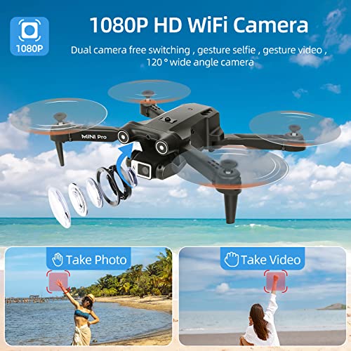 DENKLUR Drone with Camera for Adults Beginners, 1080P HD FPV Drones with Altitude Hold, Foldable RC Quadcopter Toys Gifts for Kids with One Key Start, 3D Flips, 2 Batteries 22 Mins, 3 Speeds