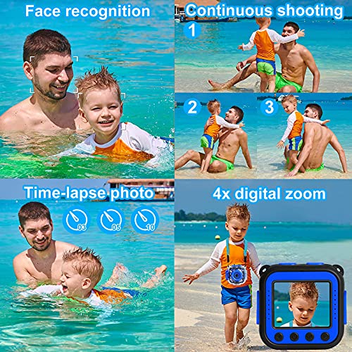 [Upgraded] PROGRACE Kids Waterproof Camera Action Video Digital Camera 1080 HD Camcorder for Boys Toys Gifts Build-in Game(Blue)