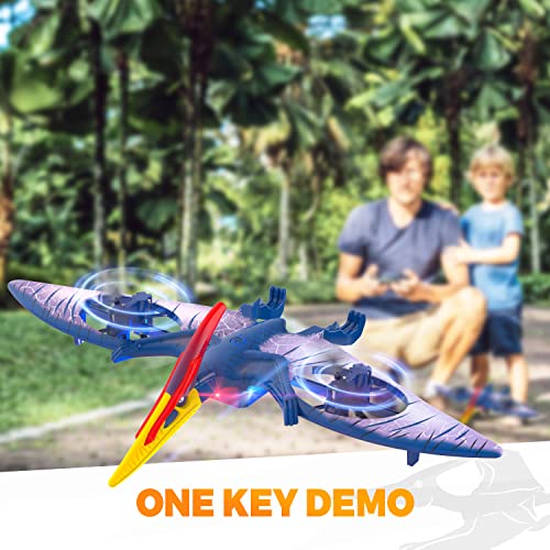 Remote Control Dinosaur Toys for Kids- Bezgar Remote Control Drone RC Quadcopter for Beginners Gift for Boys and Girls RC Pterosaur with 2 Batteries, Headless Mode, One Key Take Off Landing Speed Adjustment with Light