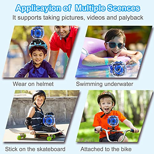 [Upgraded] PROGRACE Kids Waterproof Camera Action Video Digital Camera 1080 HD Camcorder for Boys Toys Gifts Build-in Game(Blue)