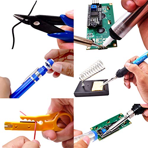 Soldering Iron Kit - Soldering Iron 60W Adjustable Temperature, Solder Wire, Soldering Stand, Wire Cutter, Solder Tips, Desoldering Pump, Tweezers, Rosin, Heatshrink Tubes [110V, US Plug] from Plusivo