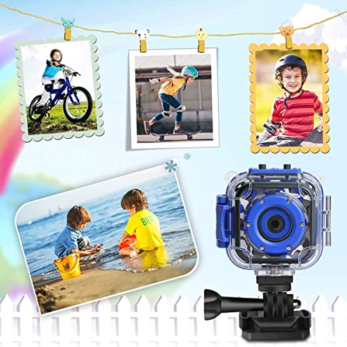 [Upgraded] PROGRACE Kids Waterproof Camera Action Video Digital Camera 1080 HD Camcorder for Boys Toys Gifts Build-in Game(Blue)