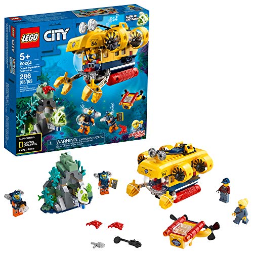 LEGO City Ocean Exploration Submarine 60264, with Toy Submarine, Coral Reef Setting, Underwater Drone, Glow in The Dark Anglerfish Figure and 4 Explorer Minifigures, New 2020 (286 Pieces)