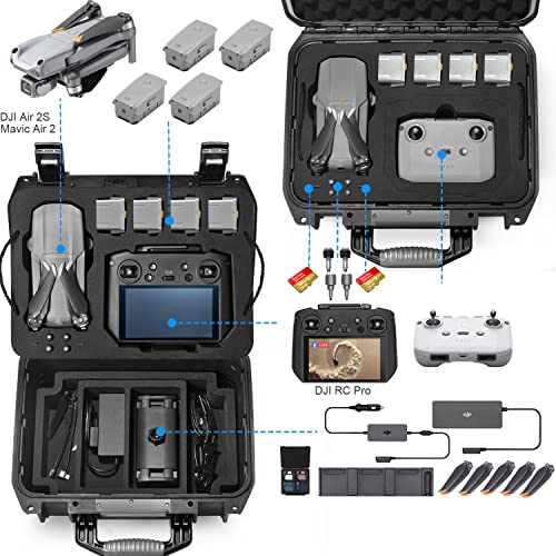 LEKUFEE Hard Carrying Case Compatible with DJI Air 2S Drone/Mavic Air 2 Drone Combo Quadcopter and New DJI RC Pro or DJI Smart Controller and DJI Mavic Air 2 Drone Accessories (Only Black Case)