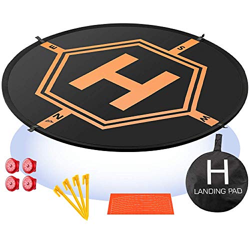 Drone Landing Pad 4 LED Lights Included 32" Aurtec Portable Fast-Fold RC Quadcopter Helipad for DJI Mavic Pro, Phantom 2 3 4 Pro, Inspire 2 1, Spark, Yuneec, 3DR Solo, GoPro Karma, Parrot & More