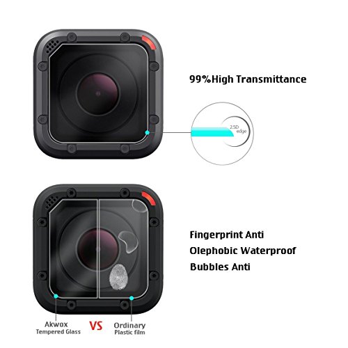 [6 Pack] Tempered Glass Screen Protector for Gopro Hero 4 Session Hero 5 Session (4-Pack) & Lens Cap Cover (2-Pack) By Akwox
