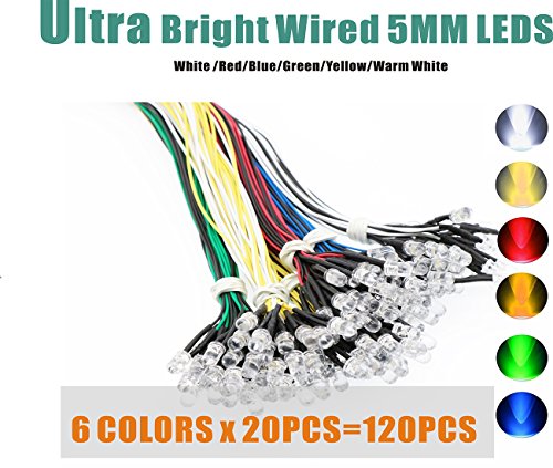120PCS 6 Color Ultra Bright 12v Pre Wired LED Diodes Light -White Red Blue Green Yellow Warm White