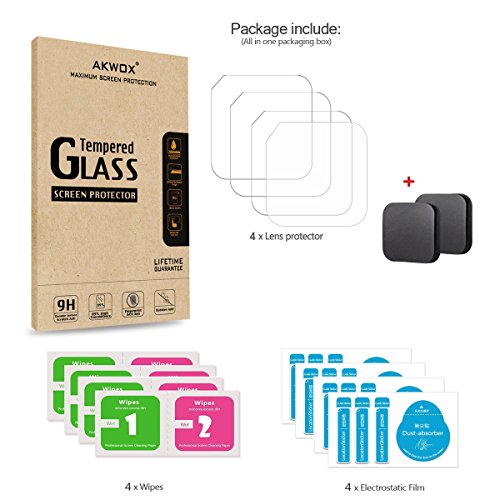 [6 Pack] Tempered Glass Screen Protector for Gopro Hero 4 Session Hero 5 Session (4-Pack) & Lens Cap Cover (2-Pack) By Akwox