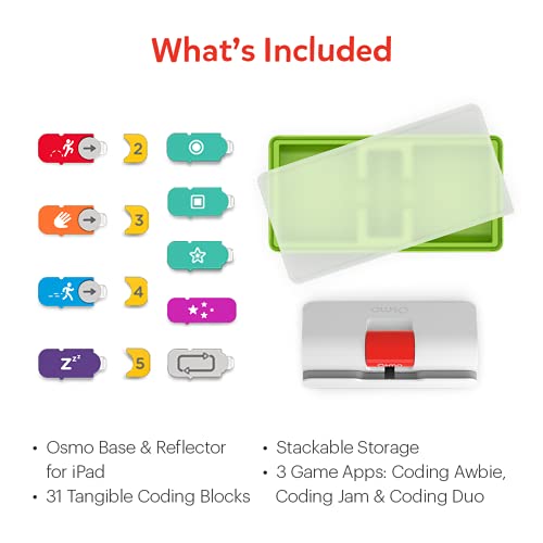 Osmo - Coding Starter Kit for iPad-3 Educational Learning Games-Ages 5-10+ -Learn to Code,Coding Basics & Coding Puzzles-STEM Toy Gifts - Logic,Coding Fundamentals,Boy & Girl(Osmo iPad Base Included)