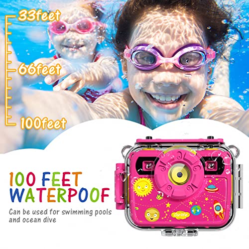 Ourlife Kids Camera, Selfie Waterproof Action Child Gift Cameras,1080P 8MP 2.4 Inch Large Screen with 8GB TF Card for Children Toddler of Age 3,4,5,6+, Silicone Handle, Fill Light(Pink)