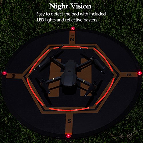Drone Landing Pad 4 LED Lights Included 32" Aurtec Portable Fast-Fold RC Quadcopter Helipad for DJI Mavic Pro, Phantom 2 3 4 Pro, Inspire 2 1, Spark, Yuneec, 3DR Solo, GoPro Karma, Parrot & More