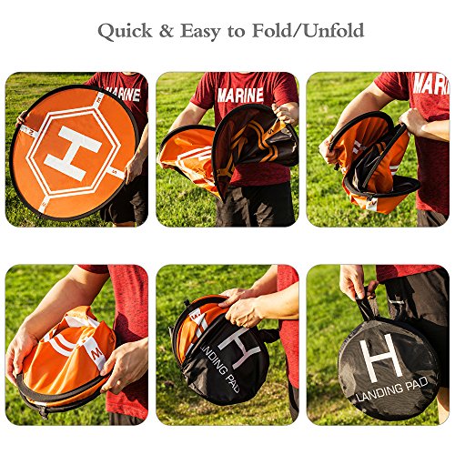 Drone Landing Pad 4 LED Lights Included 32" Aurtec Portable Fast-Fold RC Quadcopter Helipad for DJI Mavic Pro, Phantom 2 3 4 Pro, Inspire 2 1, Spark, Yuneec, 3DR Solo, GoPro Karma, Parrot & More