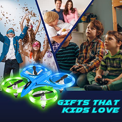 Mini Drones for Kids, RC Drone with LED Night Lights One Key Take Off Landing Flips - Altitude Hold, Auto Rotating, 3D Flip, Headless Mode, Indoor Quadcopter Gift Toys for Boys Girls (Blue)