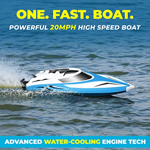 Force1 Velocity H102 RC Boat - Remote Control Boat for Pools and Lakes, Fast RC Boats for Adults and Kids with 20+ mph Speed Boat, 4 channel 2.4GHZ Remote Control, and Rechargeable Boat Battery (Blue)