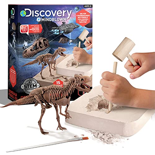 Discovery #MINDBLOWN 15 Piece Dinosaur 3D Fossil Dig Excavation Kit, T-Rex Skeleton Puzzle, Dig for Bones with Included Tools