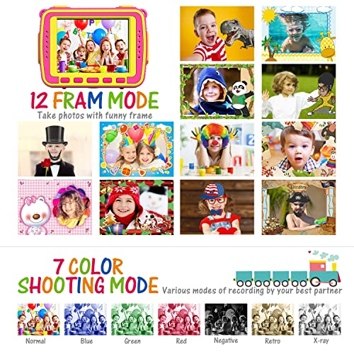 Ourlife Kids Camera, Selfie Waterproof Action Child Gift Cameras,1080P 8MP 2.4 Inch Large Screen with 8GB TF Card for Children Toddler of Age 3,4,5,6+, Silicone Handle, Fill Light(Pink)