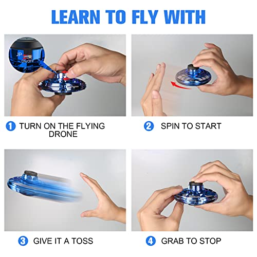 GOOLY Flying Spinner Mini Drone, Hand Operated Drones for Kids Adults, Flying Ball Toy with 360Â° Rotating LED Lights Indoor Outdoor, Stress Relief UFO Drone Toys for Boys Girls Gift
