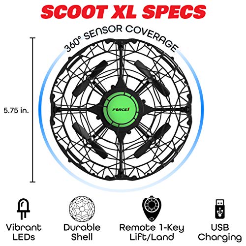 Force1 Scoot XL Hand Drones for Kids - Flying Ball Drone, Kids Drone, Flying Toys for Boys and Girls (Black)