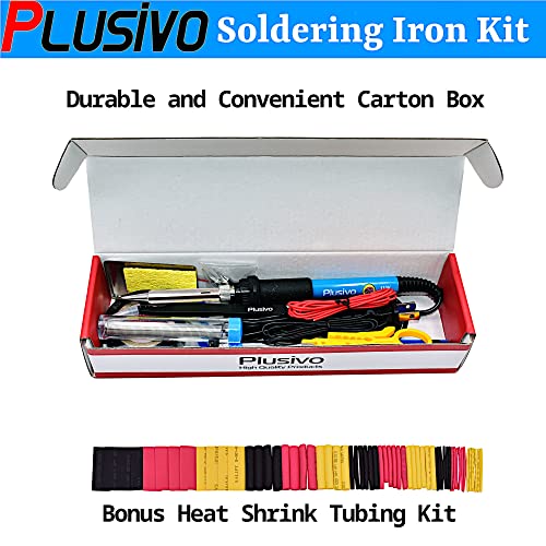 Soldering Iron Kit Electronics, Soldering Iron 60W Adjustable Temperature, Solder Wire, Wire Stripper, Desoldering Pump, Tweezers, Solder Tips, Mini Stand, Screwdrivers, Heatshrink Tubes from Plusivo