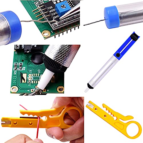 Soldering Iron Kit Electronics, Soldering Iron 60W Adjustable Temperature, Solder Wire, Wire Stripper, Desoldering Pump, Tweezers, Solder Tips, Mini Stand, Screwdrivers, Heatshrink Tubes from Plusivo