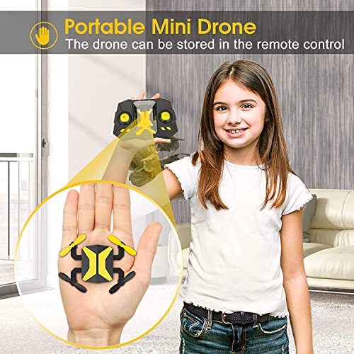 Mini Drone with Camera Drones for Kids Beginners, RC Quadcopter with App FPV Video, Voice Control, Altitude Hold, Headless Mode, Trajectory Flight, Foldable Kids Drone Christmas gift for Kids-Yellow