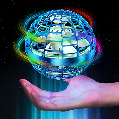 Flying Ball Toys 2022 Upgraded Hand Controlled Flying Orb Magic Ball RGB Led Lights Boomerang Spinner 360Â°Rotating Soaring UFO Mini Orb Drone Flying Toy Safe for Kids Adults(Blue)