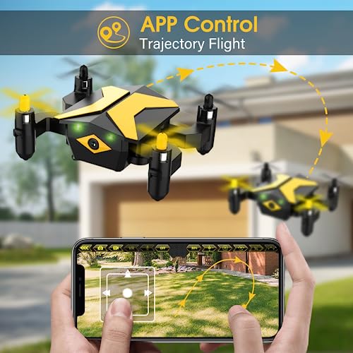 Mini Drone with Camera Drones for Kids Beginners, RC Quadcopter with App FPV Video, Voice Control, Altitude Hold, Headless Mode, Trajectory Flight, Foldable Kids Drone Christmas gift for Kids-Yellow