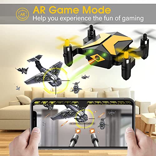 Mini Drone with Camera Drones for Kids Beginners, RC Quadcopter with App FPV Video, Voice Control, Altitude Hold, Headless Mode, Trajectory Flight, Foldable Kids Drone Christmas gift for Kids-Yellow