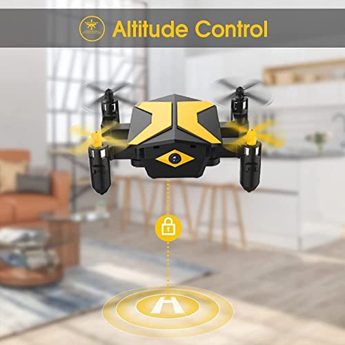 Mini Drone with Camera Drones for Kids Beginners, RC Quadcopter with App FPV Video, Voice Control, Altitude Hold, Headless Mode, Trajectory Flight, Foldable Kids Drone Christmas gift for Kids-Yellow